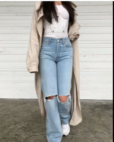 Women's Loose Fit Jeans Ripped Wide Leg