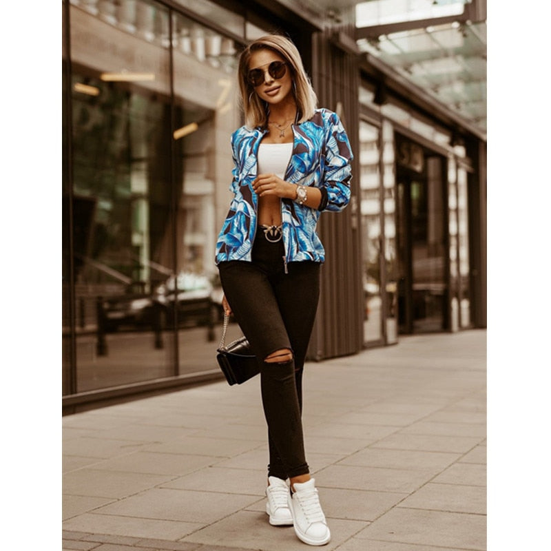 Flower Print Long Sleeve Women's Jacket