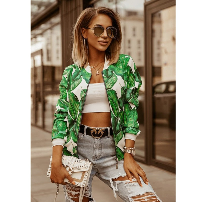 Flower Print Long Sleeve Women's Jacket