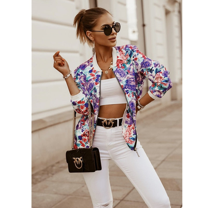 Flower Print Long Sleeve Women's Jacket