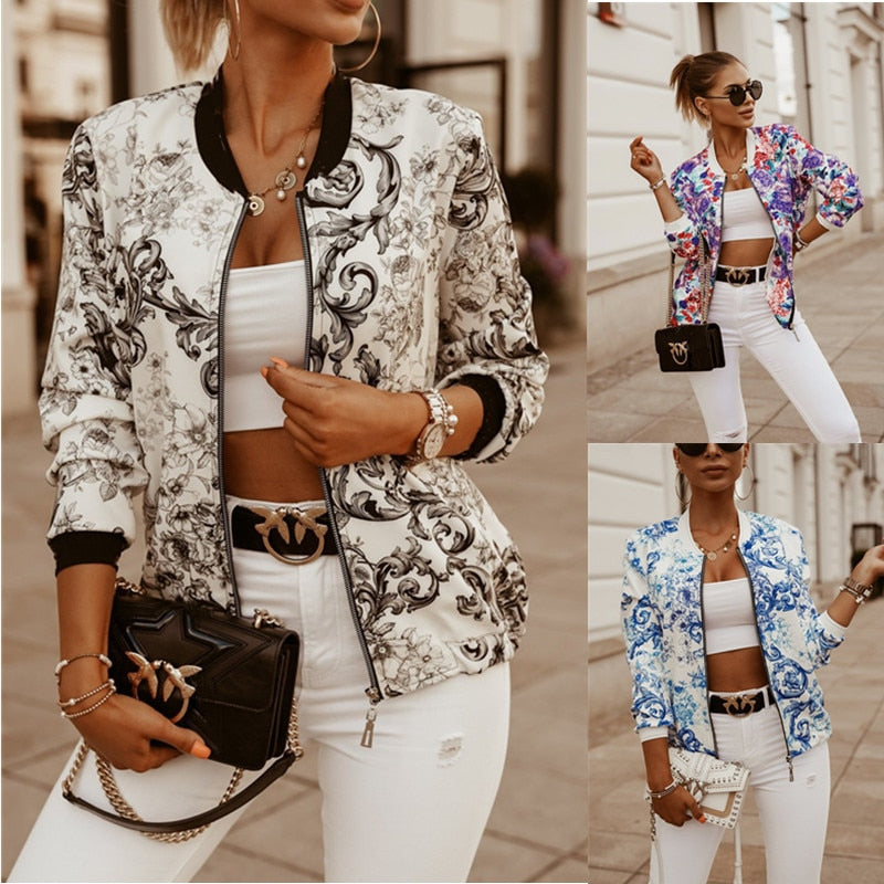 Flower Print Long Sleeve Women's Jacket
