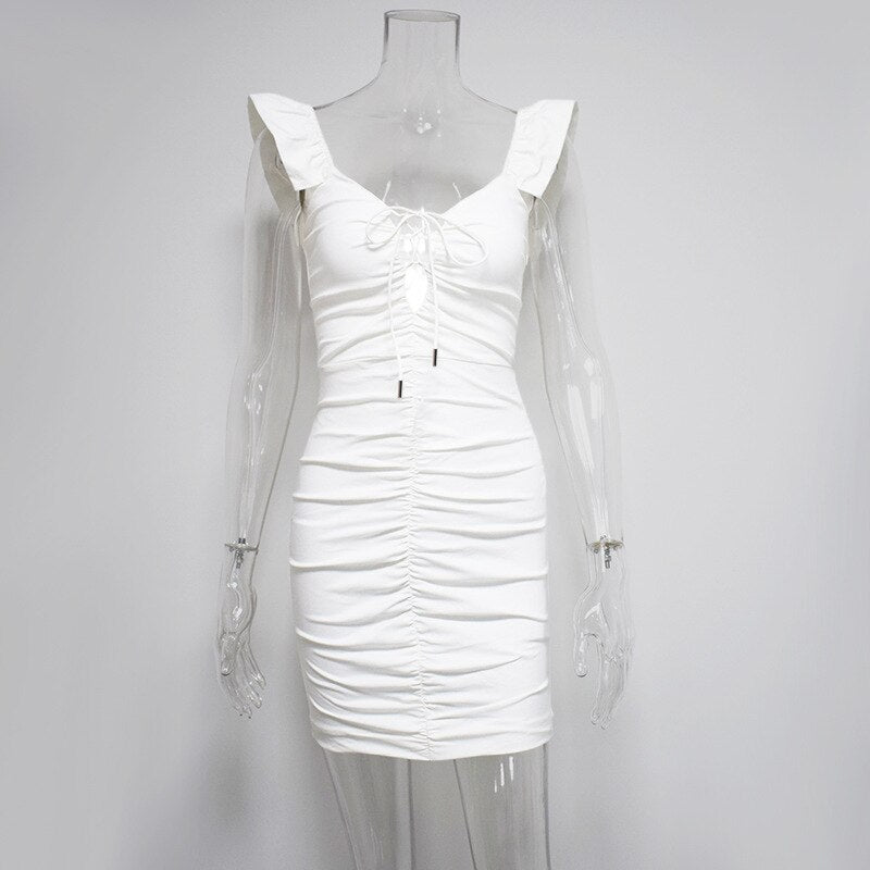Short Butterfly Pleated Sexy Mini Dress Women Deep V Neck Lace-up 2019 Summer Dresses Backless Casual Ladies Dresses Vestidos