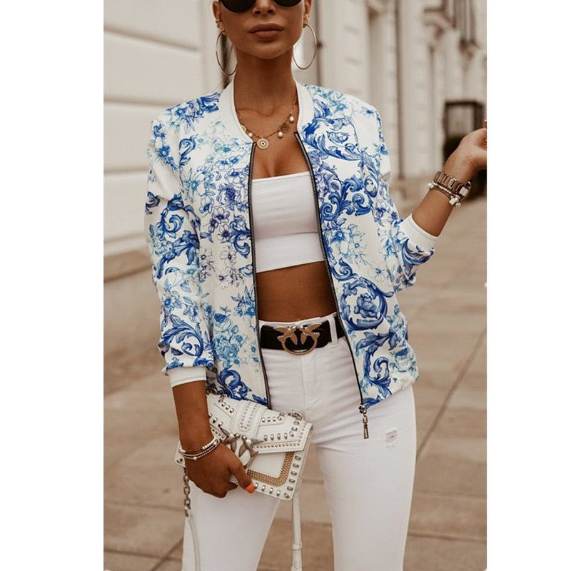 Flower Print Long Sleeve Women's Jacket