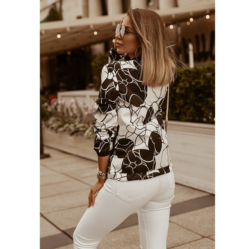 Flower Print Long Sleeve Women's Jacket