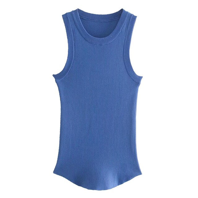 Ribbed Fitted Knit O Neck Sleeveless