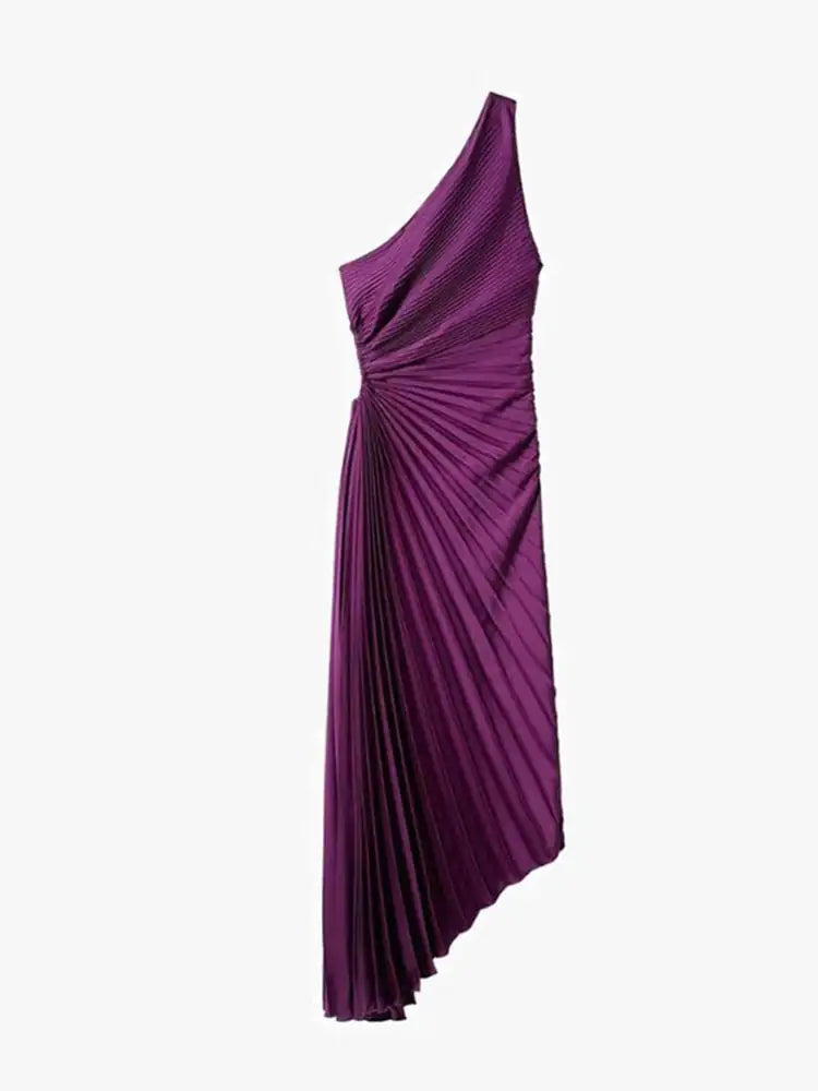 One Shoulder Pleated Maxi Dress