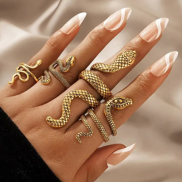 4 Pcs/Set Texture Snake Ring