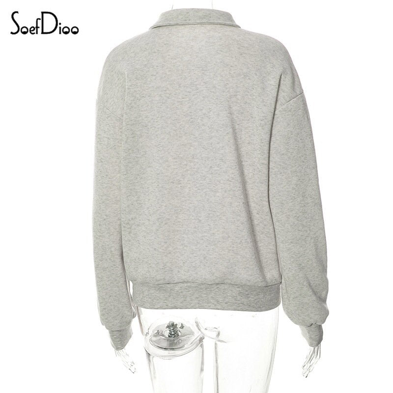 Casual Turn Down Collar Zipper Sweatshirt