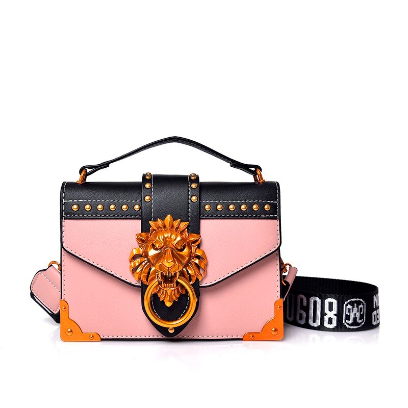 Metal Lion Head Mini Small Square Pack Shoulder Bag