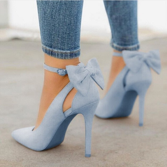 High-Heeled Bow Line Buckle Women's Shoes