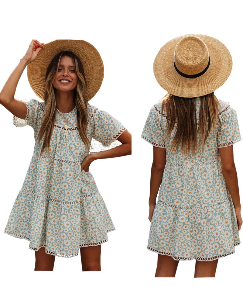 Short Sleeve Summer Floral Dress