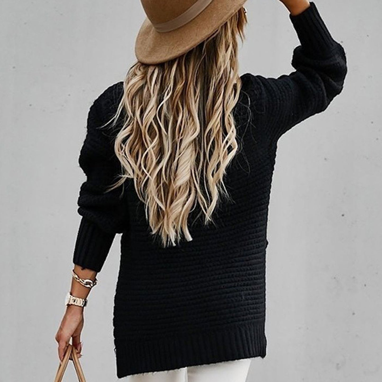 Women High Neck Pullover Long Sleeve Coarse Knit Sweaters