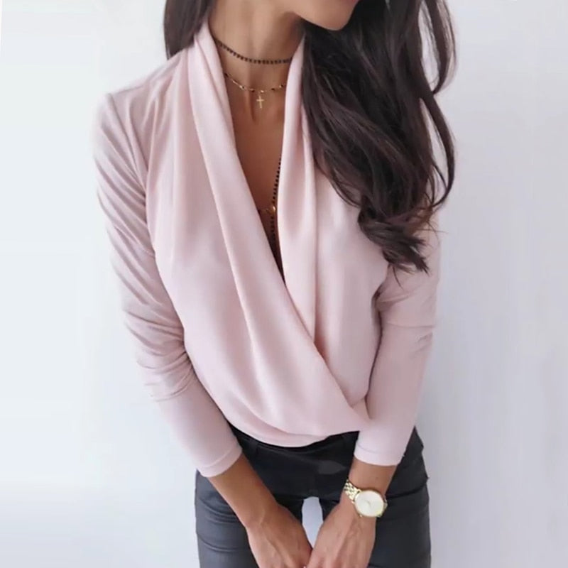 V-Neck Long Sleeve Top For Women