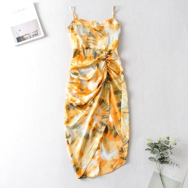 Vintage Yellow Tie Dye Spaghetti Dress