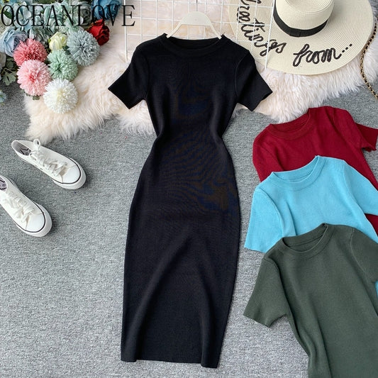 Women Solid Short Sleeve Mini Dress