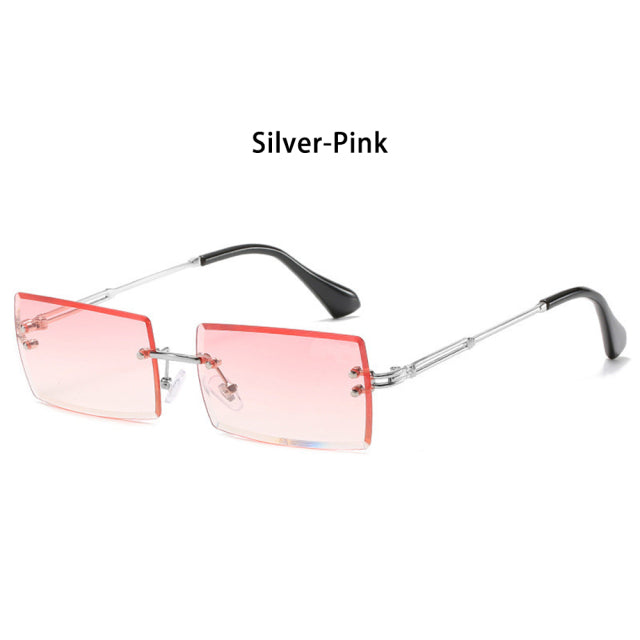 Rimless Small Rectangle Sunglasses UV400 Eyewear