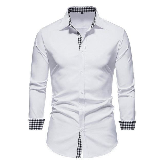 Plaid Patchwork Formal Shirts for Men