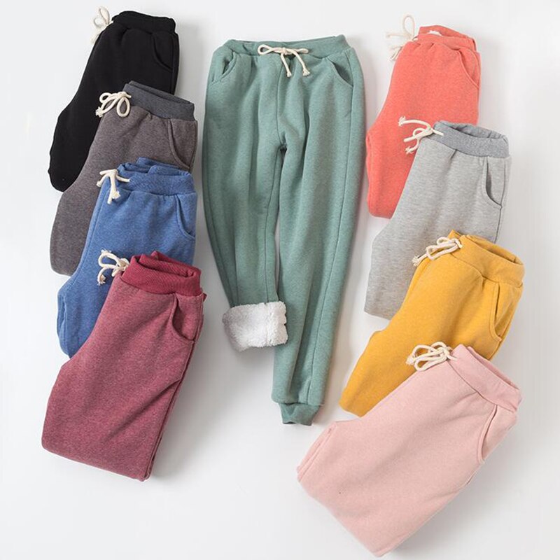 Winter Women Long Trousers Warm Thick Lamb cashmere Harem Pants