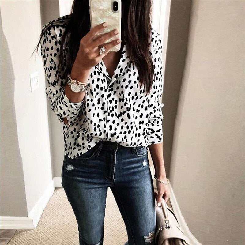 JALIFUNI Blouse Women 2020 Fashion Leopard Shirts Top Long Sleeve Office Lady Button Streetwear Blusas Femininas Plus Size 3XL