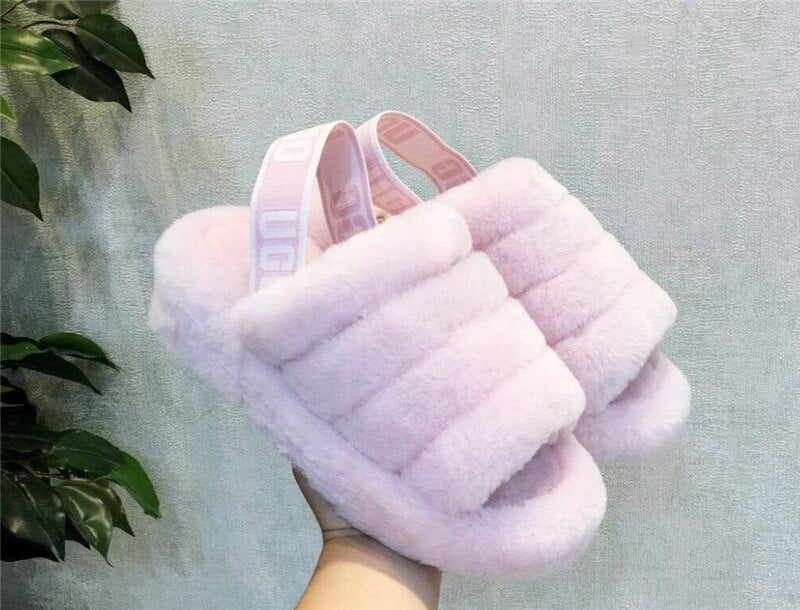 Women Indoor Fur Slides Bottom Antiskid Furry Slippers Ladies Fashion Fur Slippers Pantuflas De Mujer Spring Plush Slippers