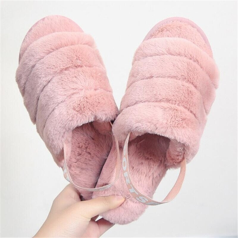 Women Indoor Fur Slides Bottom Antiskid Furry Slippers Ladies Fashion Fur Slippers Pantuflas De Mujer Spring Plush Slippers