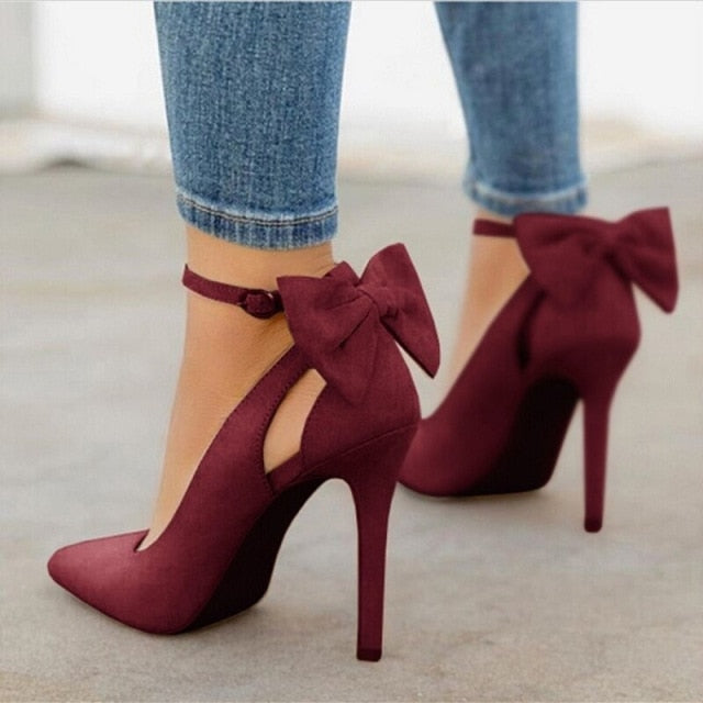 High-Heeled Bow Line Buckle Women's Shoes