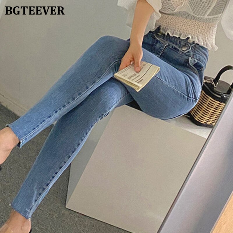 Vintage High Waist Women's Stretched Pencil Jeans