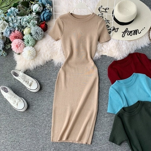 Women Solid Short Sleeve Mini Dress