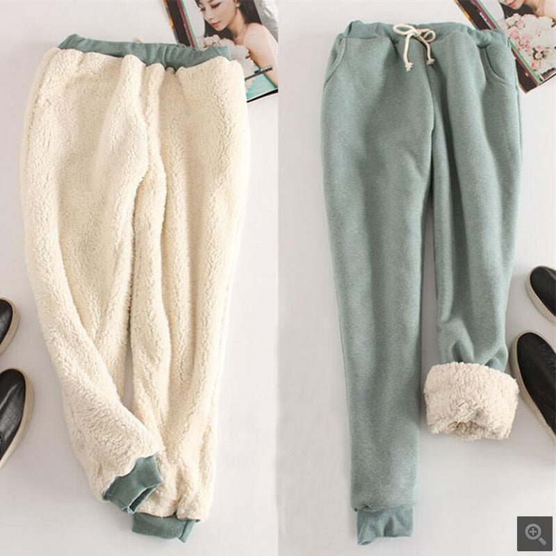 Winter Women Long Trousers Warm Thick Lamb cashmere Harem Pants