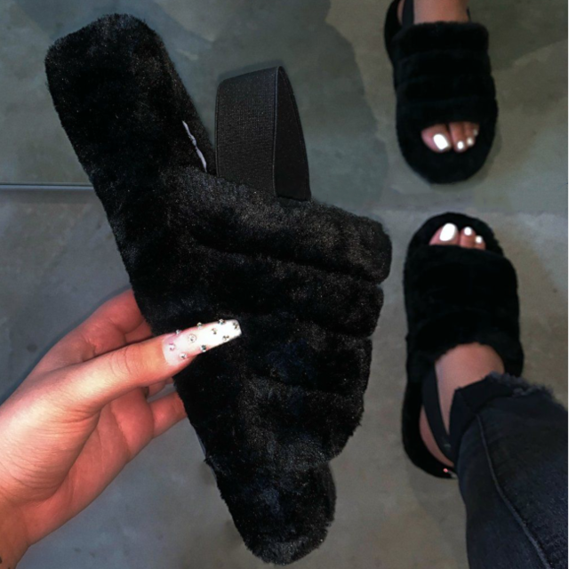 Women Indoor Fur Slides Bottom Antiskid Furry Slippers Ladies Fashion Fur Slippers Pantuflas De Mujer Spring Plush Slippers